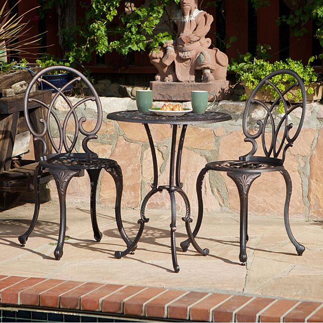 Aluminum Bronze Bistro Set Table And Two Chairs Patio Furniture 