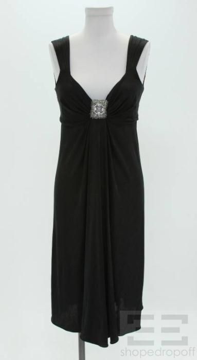 BLUMARINE Black Jersey Jeweled V Neck Dress Size It 44