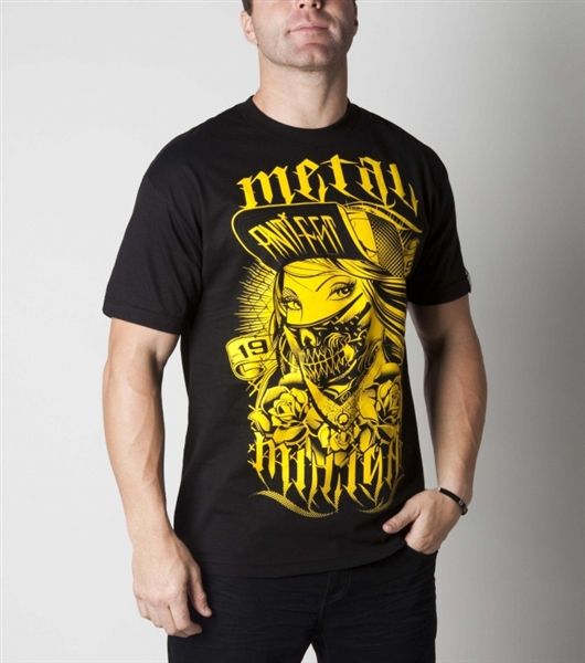 Metal Mulisha Skull Chief T Shirt Black Yellow Mens Clothing Skull FMX 