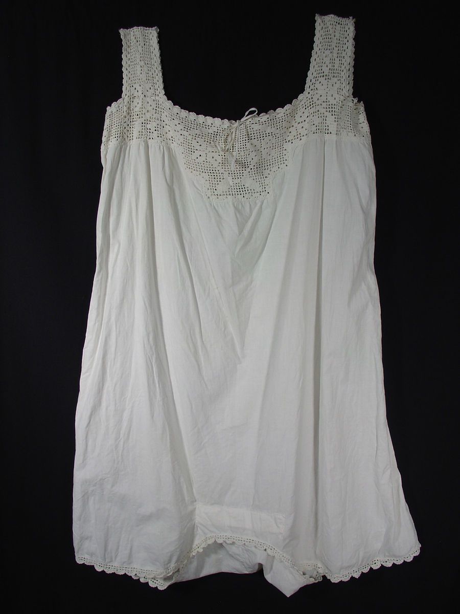 VINTAGE white VICTORIAN bloomer slip COTTON romper L XL gown ONESIE 