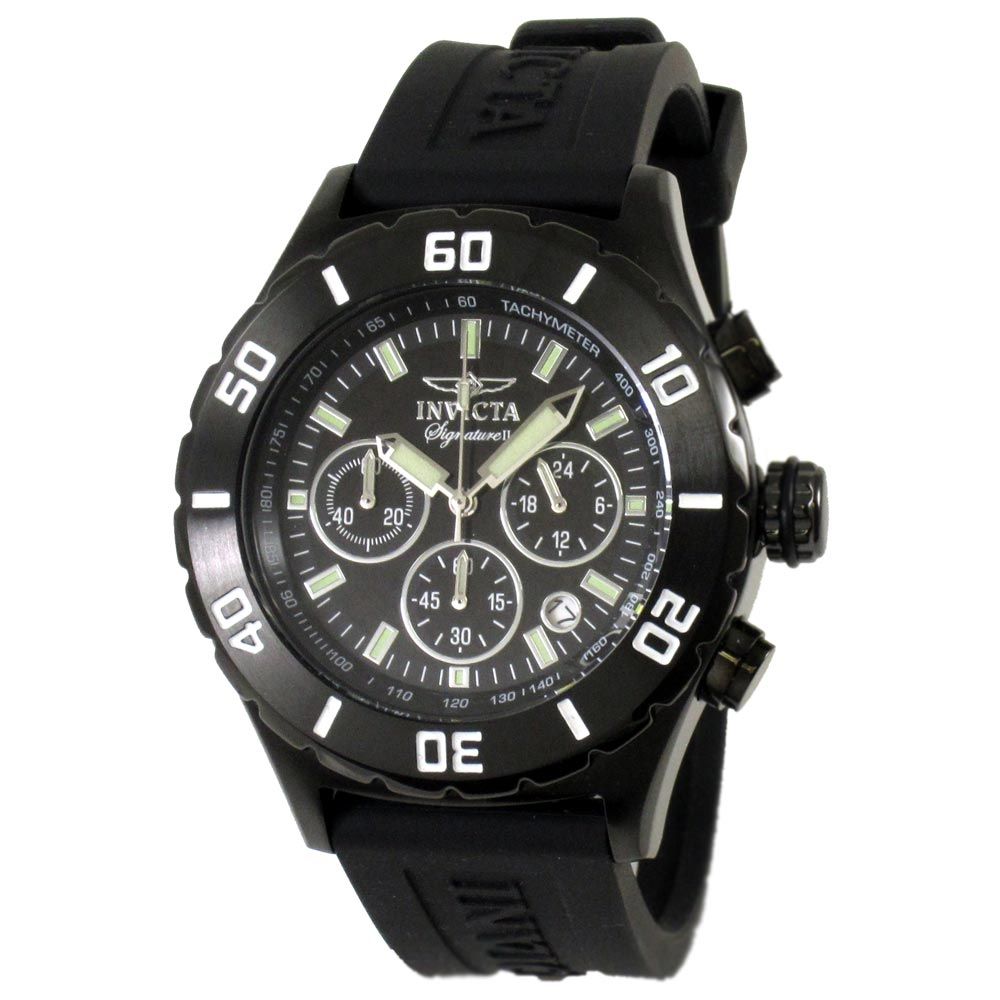 Invicta 7381 Mens Signature II Black Ion Plated Rubber Strap 