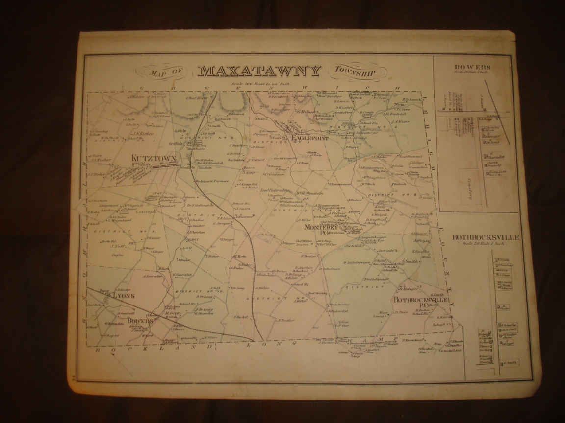 1876 ANTIQUE MAXATAWNY TOWNSHIP KUTZTOWN BERKS COUNTY PENNSYLVANIA MAP 