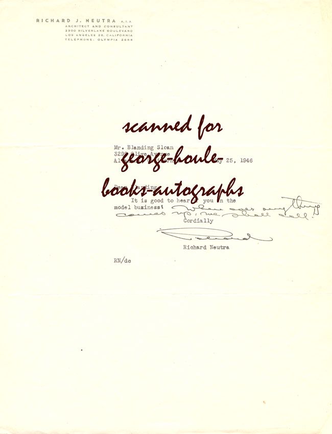 Richard Neutra Letter to Blanding Sloan 1946