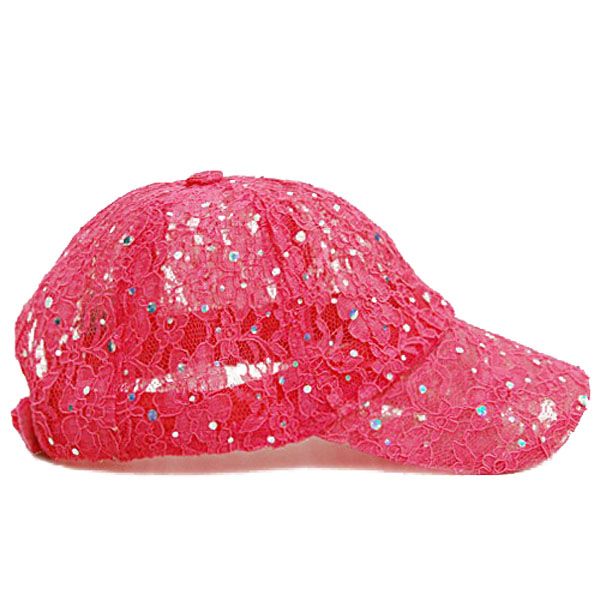 Filet Lace Bling Shiny Sequin Baseball Cap Hat Cadet Military Women 