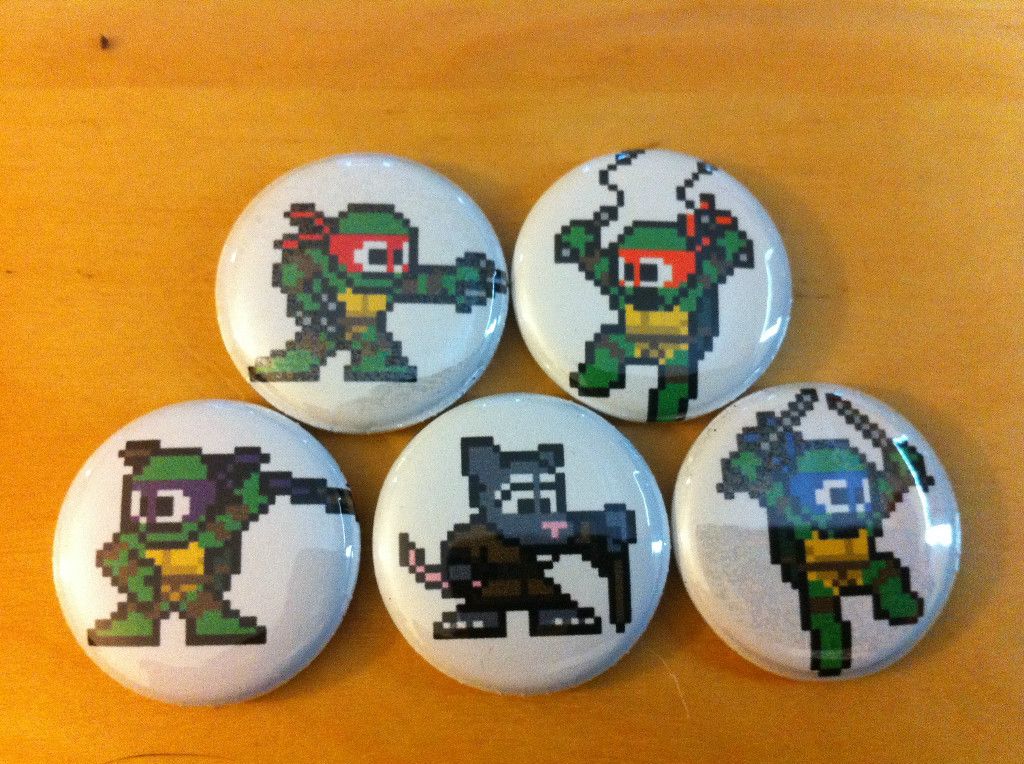 Set of 5 TMNT 1 Pins Buttons 8 Bit Style Teenage Mutant Ninja Turtles 
