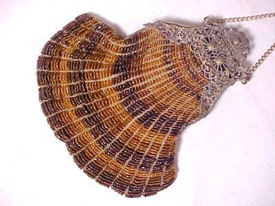 Vintage Antique Brown Glass Beaded Purse 1920s Bead Handbag