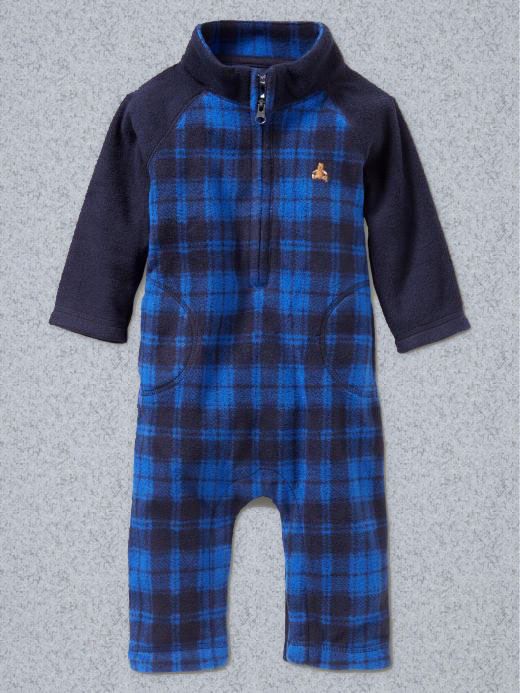 New Gap Blue Plaid Fleece One Piece Size 3 6 12 18 24M