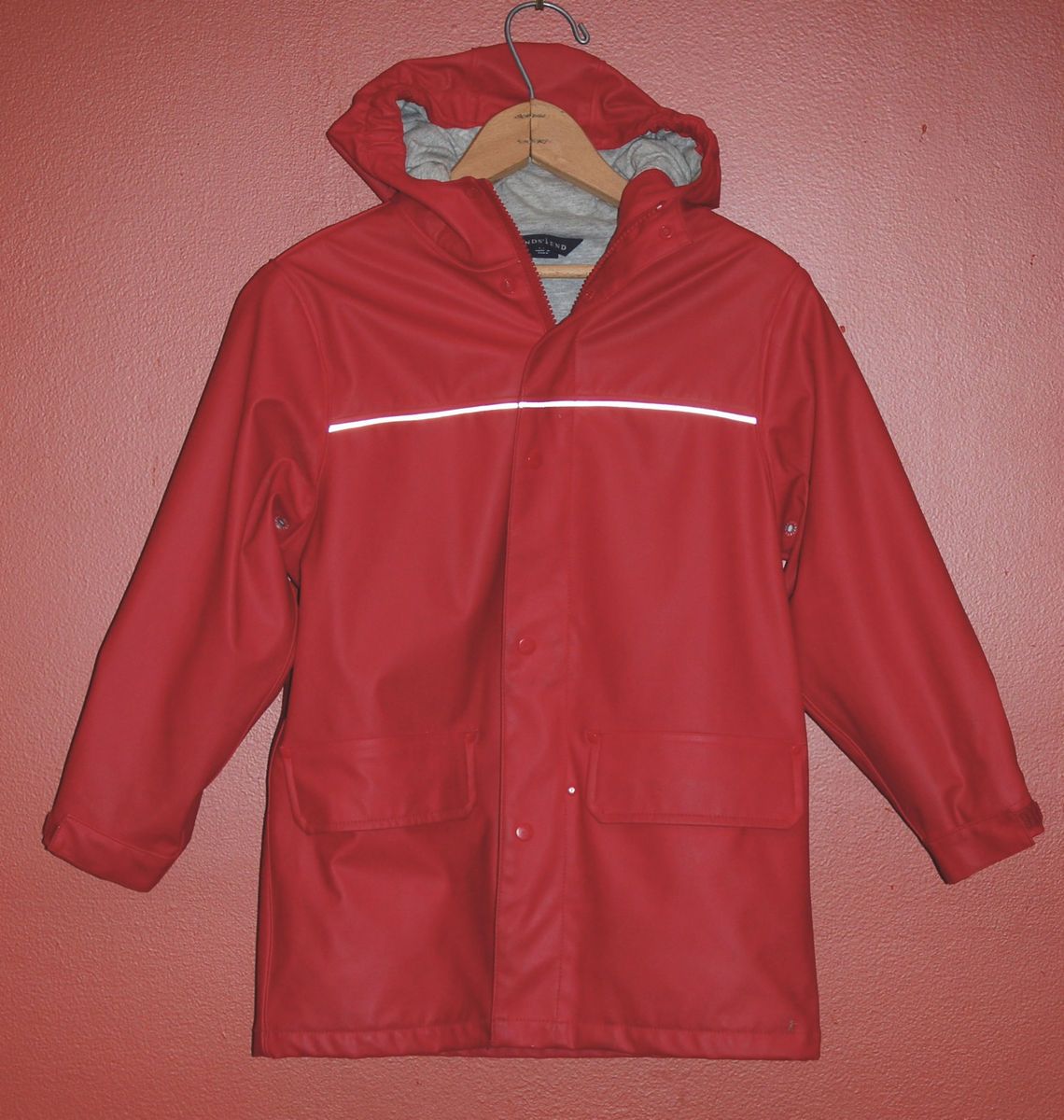 Kids LAND S END Classic Red RAINCOAT Jacket in Childs Size 5 6 Medium