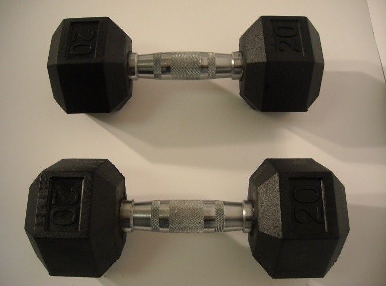 Pair of 20 lb Rubber Hex Dumbells Chrome Handle 20lb PR