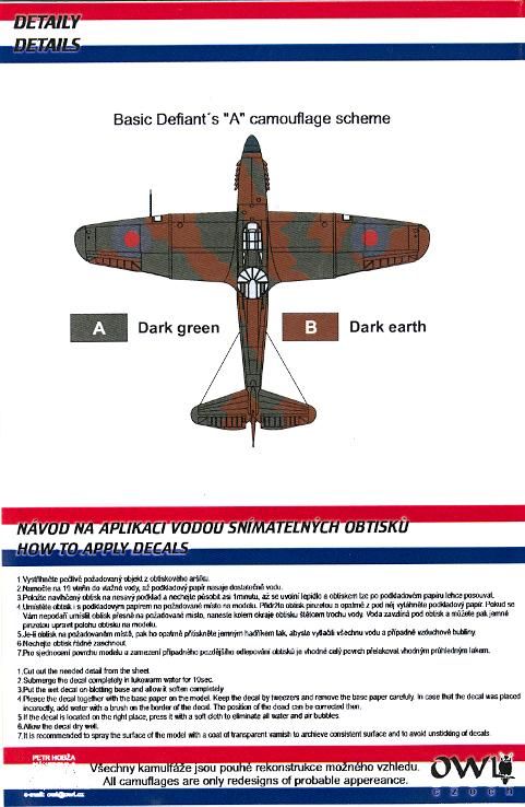 Owl Decals 1 48 Boulton Paul Defiant MK I Night Fighter 256 Squadron 