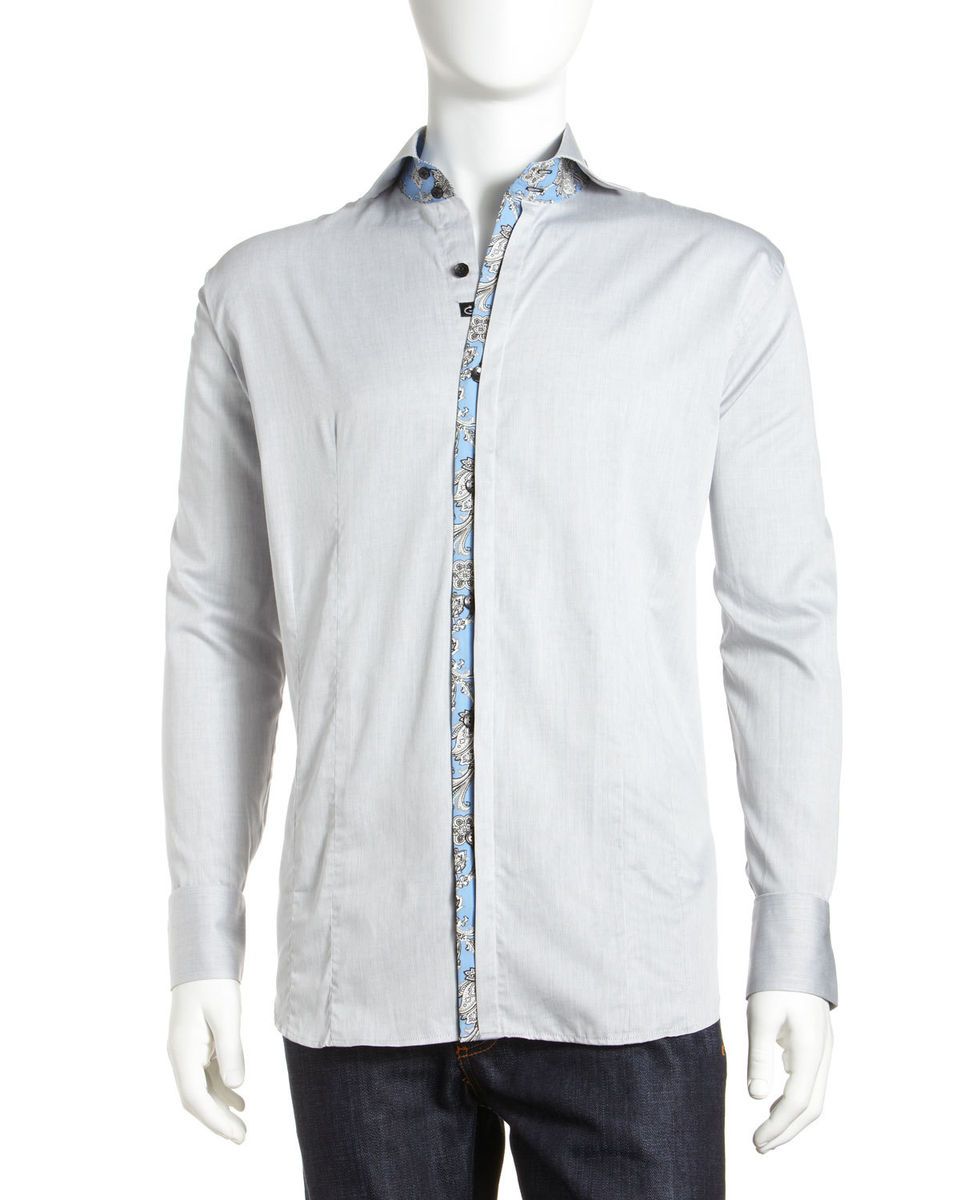 Bogosse Omer Contrast Trim Button Down Shirt Gray