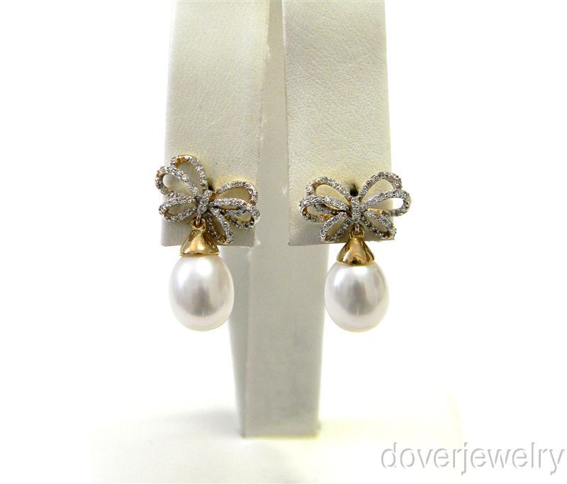   vendio gallery now free estate diamond gold drop pearl bow earrings nr