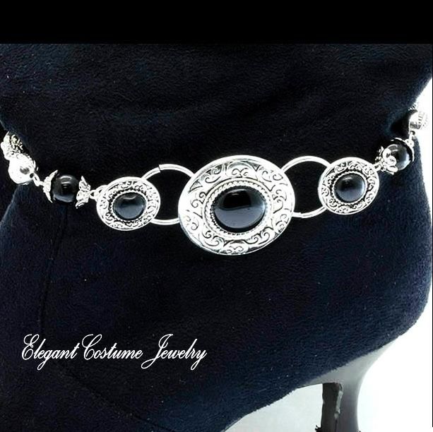 BOOT ANKLE BRACELET for Western or Dressy Boots Black Stone Silver 