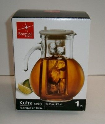 Bormioli Rocco Kufra Glass Jug with Ice Container and Lid NIB