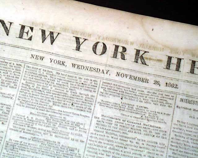 1862 Old Civil War Newspaper Braxton Braggs Plantation Captured Cove 