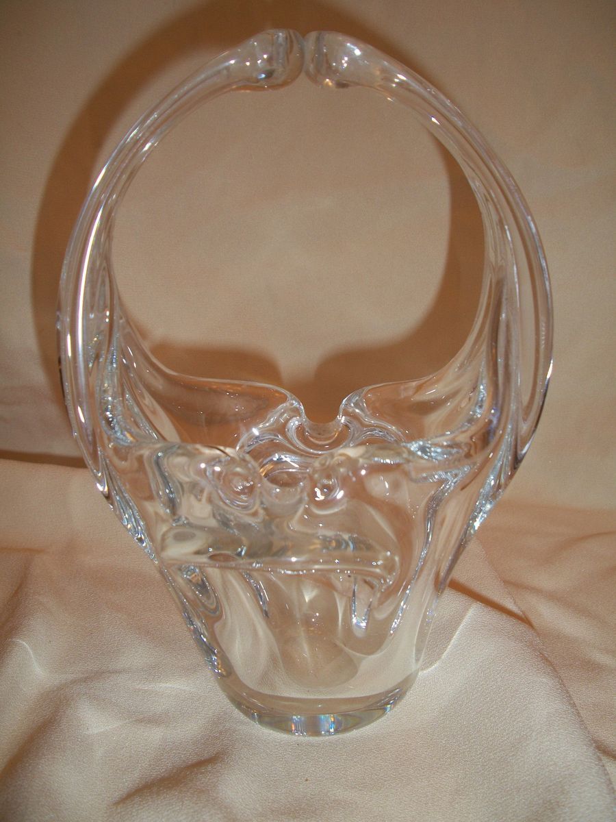 Vintage Tiffin Lead Crystal Basket Ashtray Art Glass Clear Heavy 