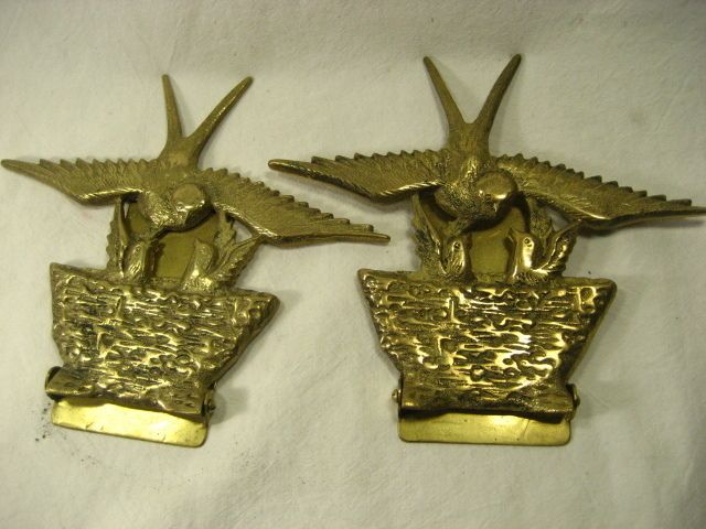 Brass Folding Bookends Bird Feeding Babies in Nest