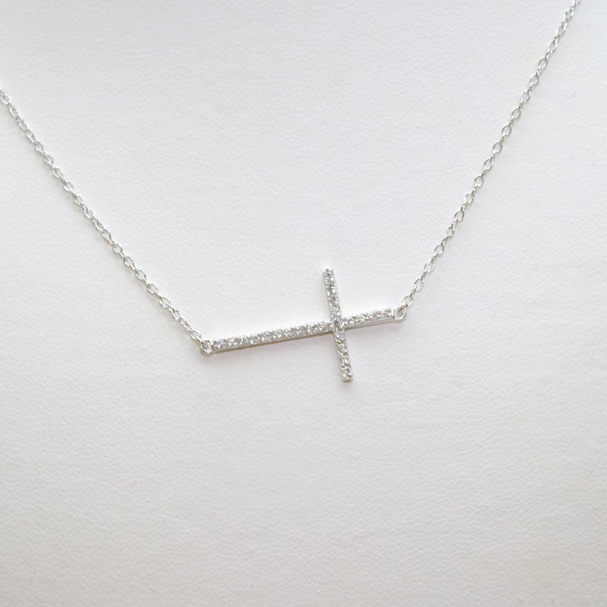  Sideways CZ Cross Necklace