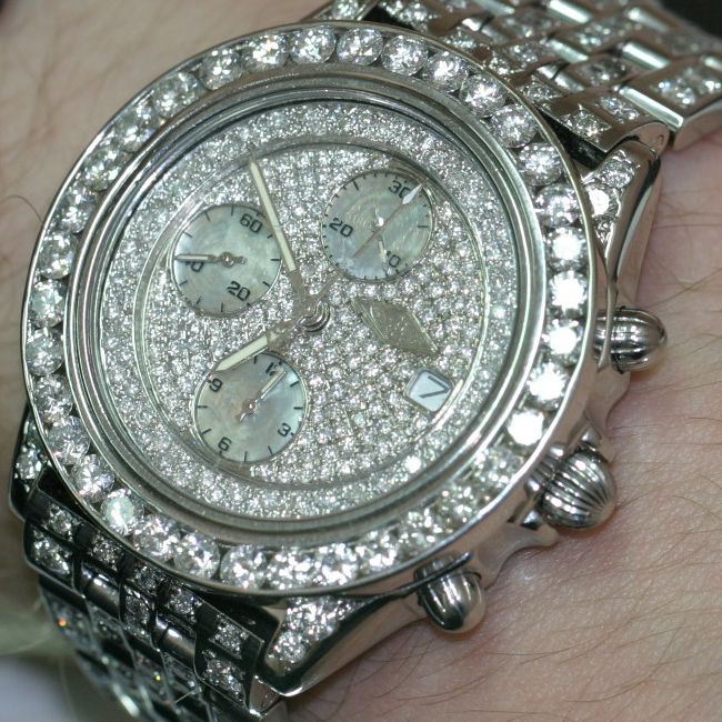 Mens Breitling Diamond Watch 15 00 Carats Valued at $45 000 00