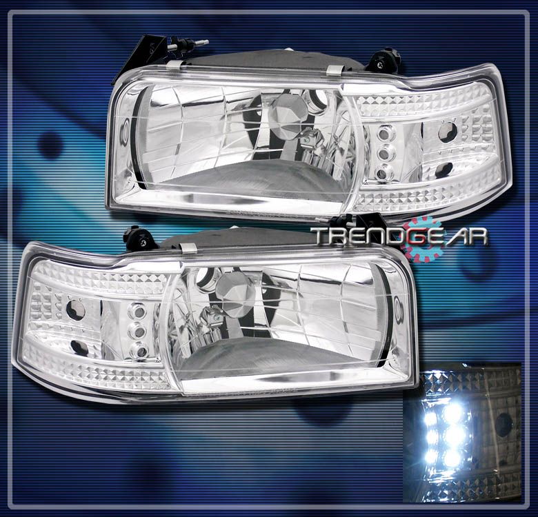 92 96 Ford F150 F250 F350 Bronco LED Crystal Head Lights Corner Signal 