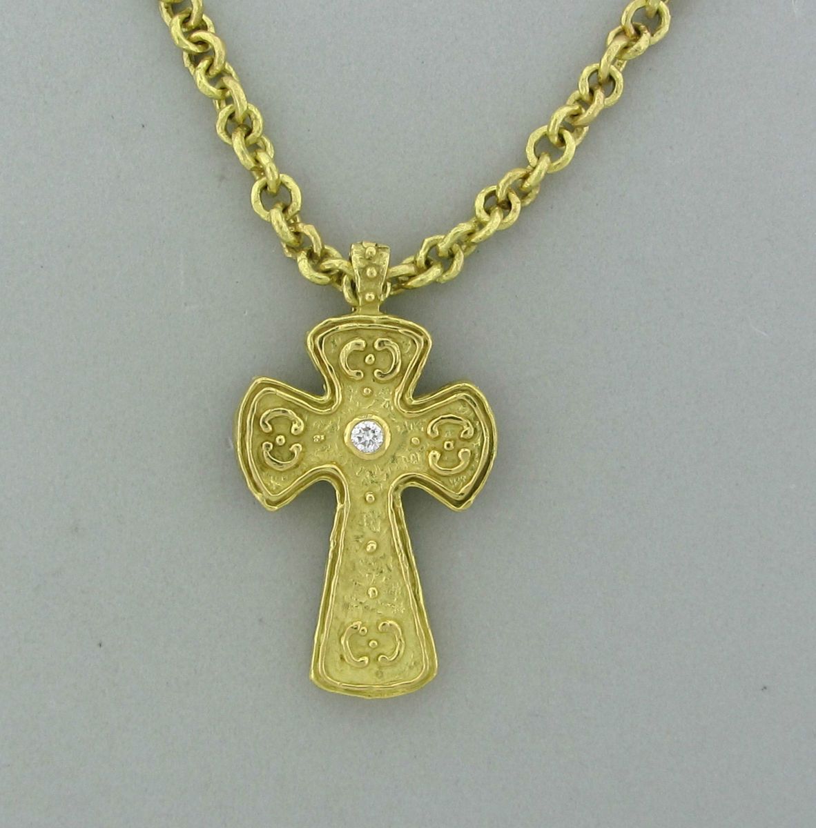 Estate Katy Briscoe 18K Yellow Gold Diamond Cross Pendant Necklace 