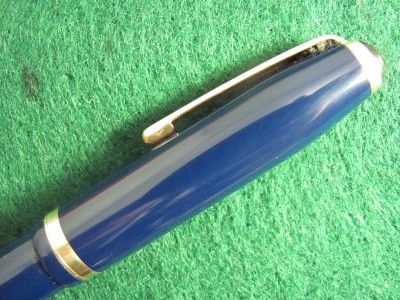    Rare Blue English Lever Fill Fountain Pen With 14K Broad Oblique Nib