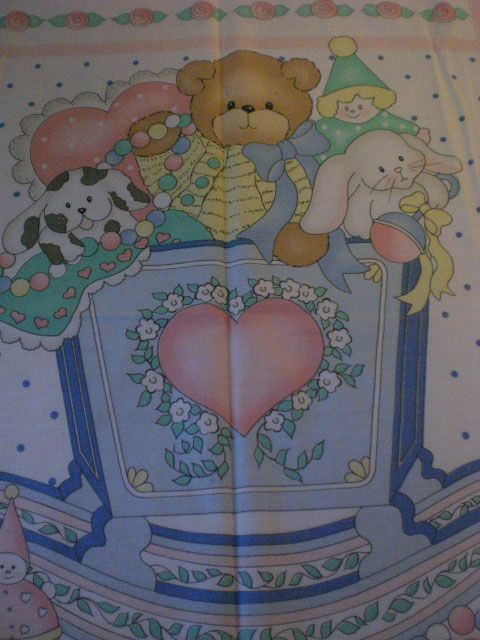 Bear Dog Toys in Cradle Baby Quilt Fabric Craft Panel