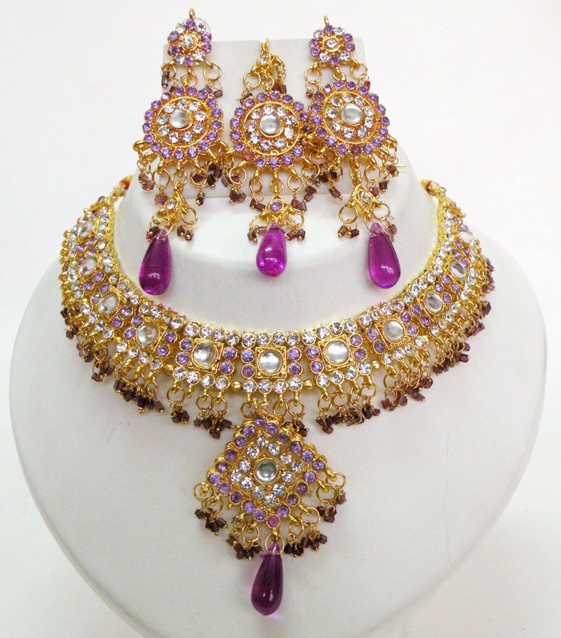   Indian Bridal Kundan Jewelry Necklace Earring Tikka Set 293