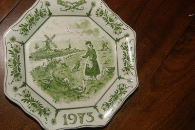 1973 Zenith Green Delft Hans Ten Brinker Serie Hand Painted Plate 