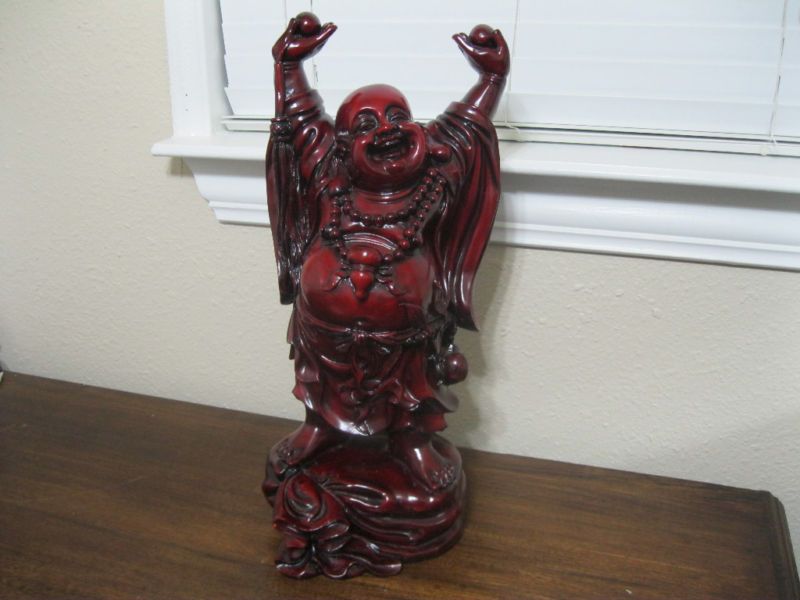 Buda Red Laughing Buda Holding Balls 24 inches Tall Plaster