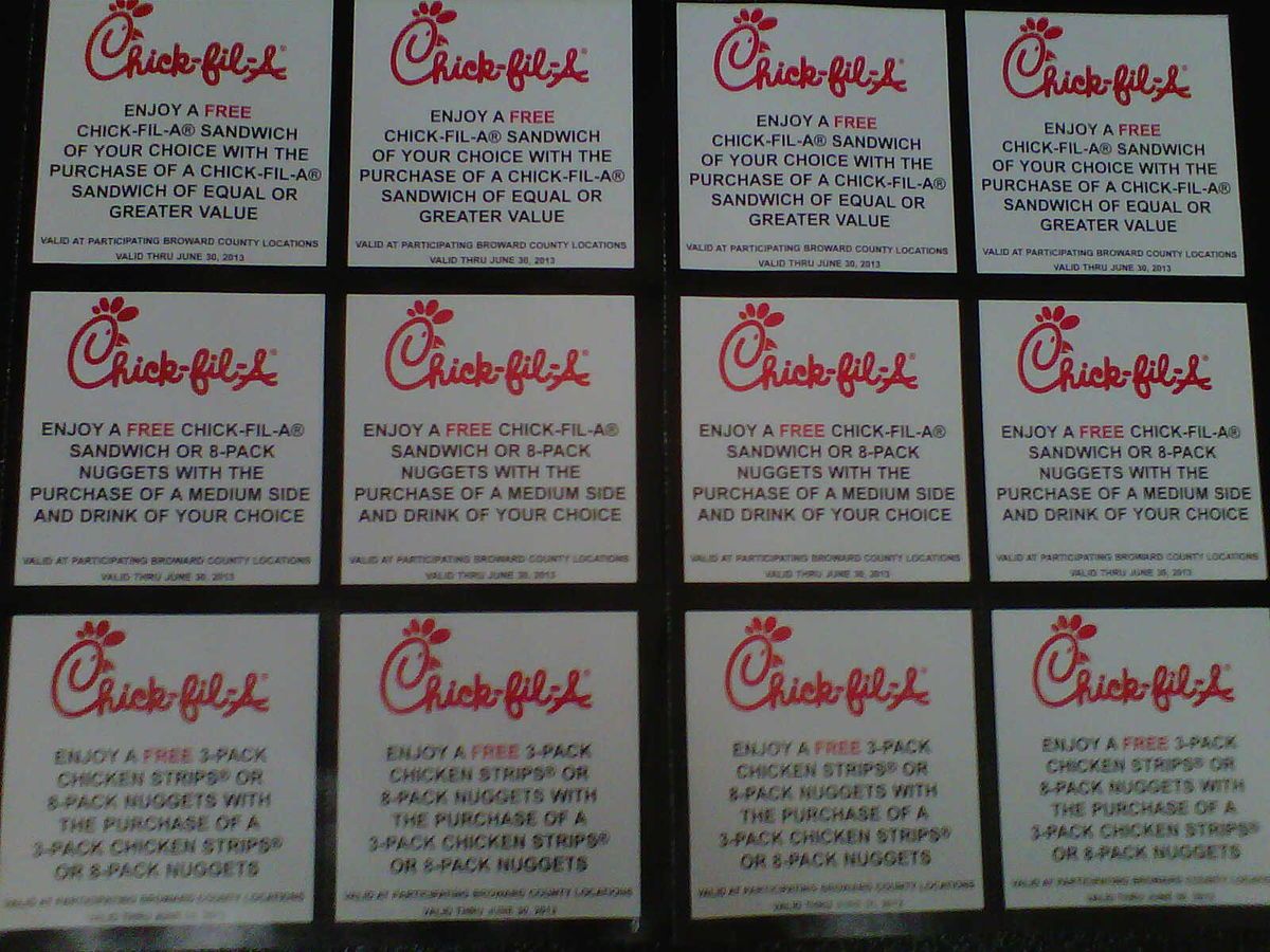 Chick Fil A Coupons Broward County B 1 G 1 Free 12 Coupons Free Food 