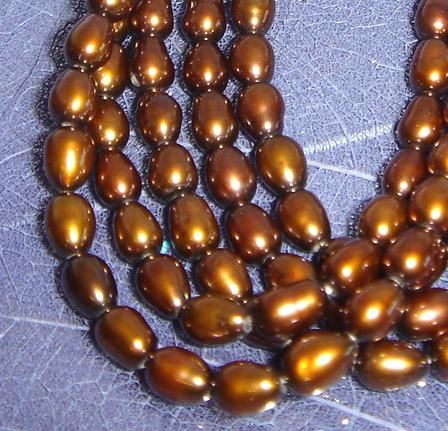 Genuine Pearls Bronze Peacock Brown Rice Shape 5 x 4 Mm