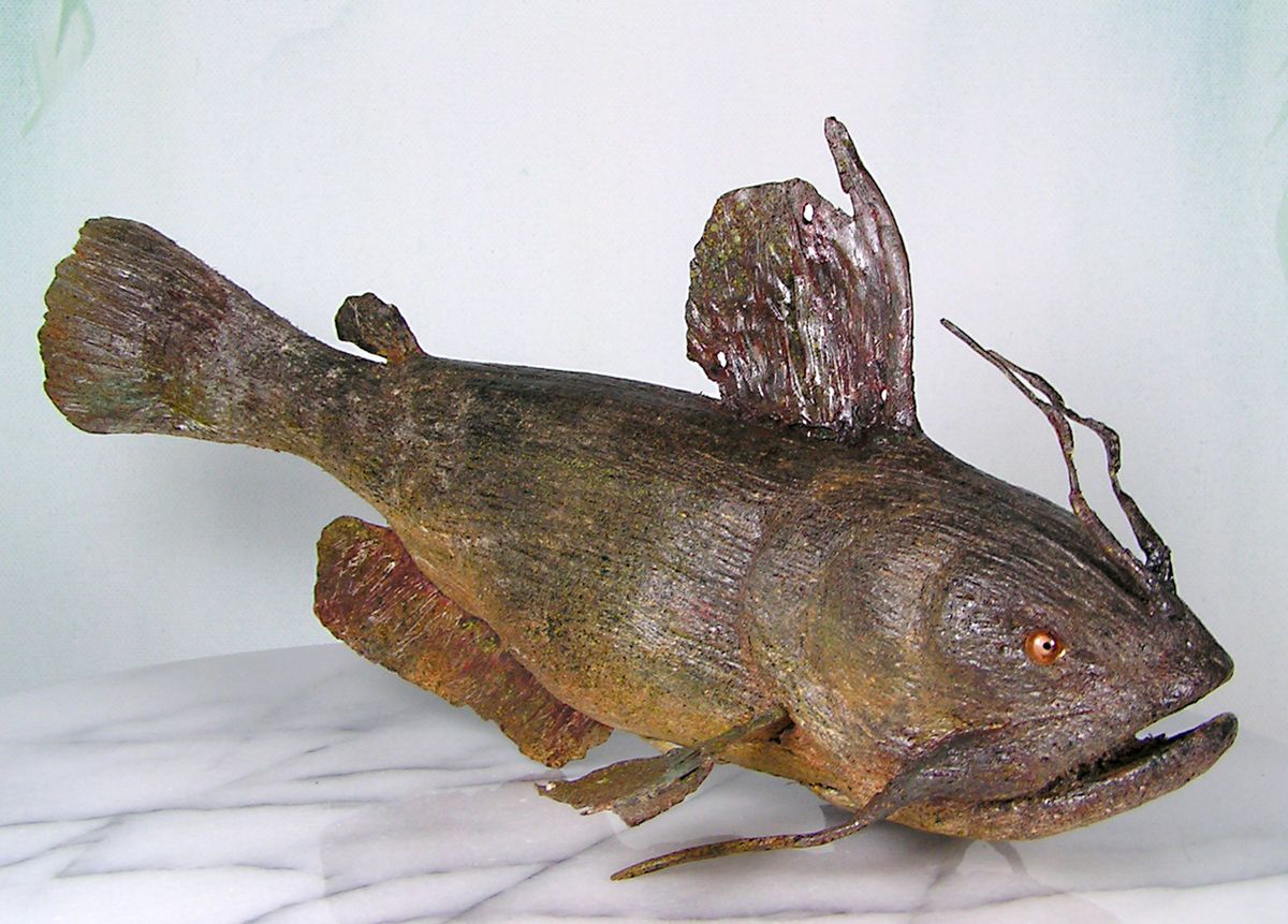 Bullhead Ice Spear Fish Decoy PH Christianson Sculpted Wood Metal 9 5 