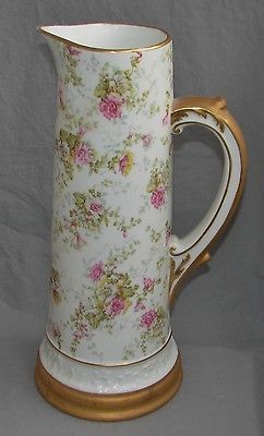 TRESSEMANN & VOGT T&V LIMOGES CHINA 14 TALL TANKARD PITCHER PINK 