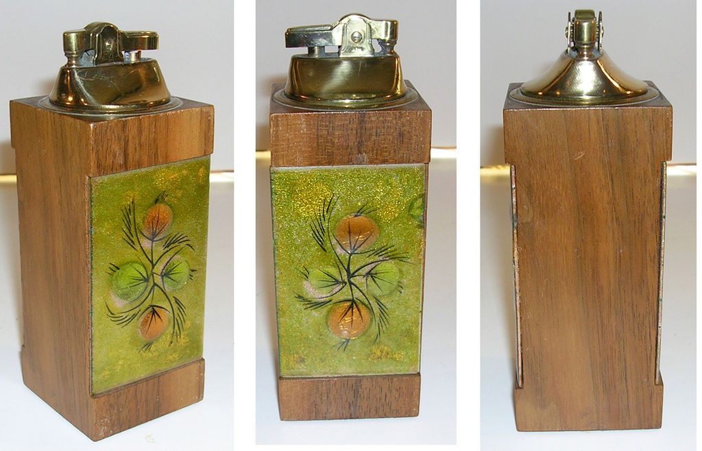 vintage mid century walnut copper enamel table lighter time left