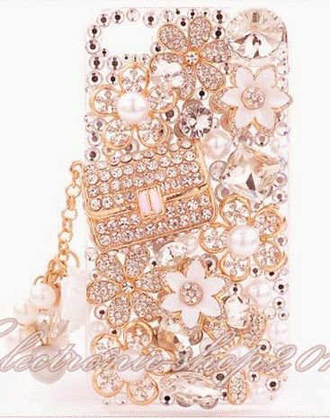 Handmade 3D Bling Golden Wallet Swarovski Crystals Case Cover For 