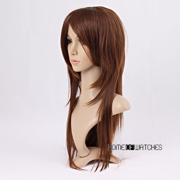 Edgy Brunette Ladies Long Straight Hair Brown Wigs Wig