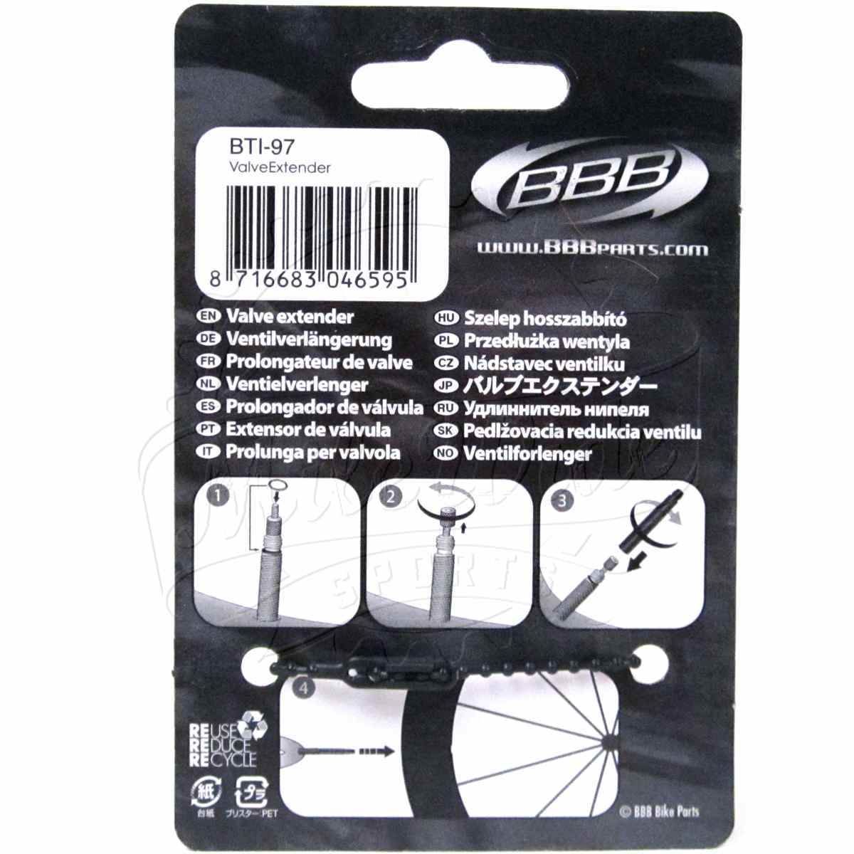 BBB BTI 97 50mm Non Removable Valve Core Presta Valve Stem Extender 