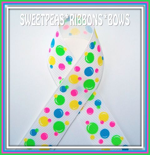 In this auction you will find 5 yards of super cute 7/8 NEON bubbles 