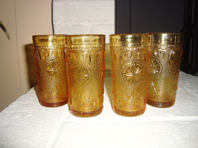 Four Brockway American Concord Amber Juice Tumblers 70s