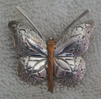 Vintage 2 Tone Sterling Silver Butterfly Brooch Pin