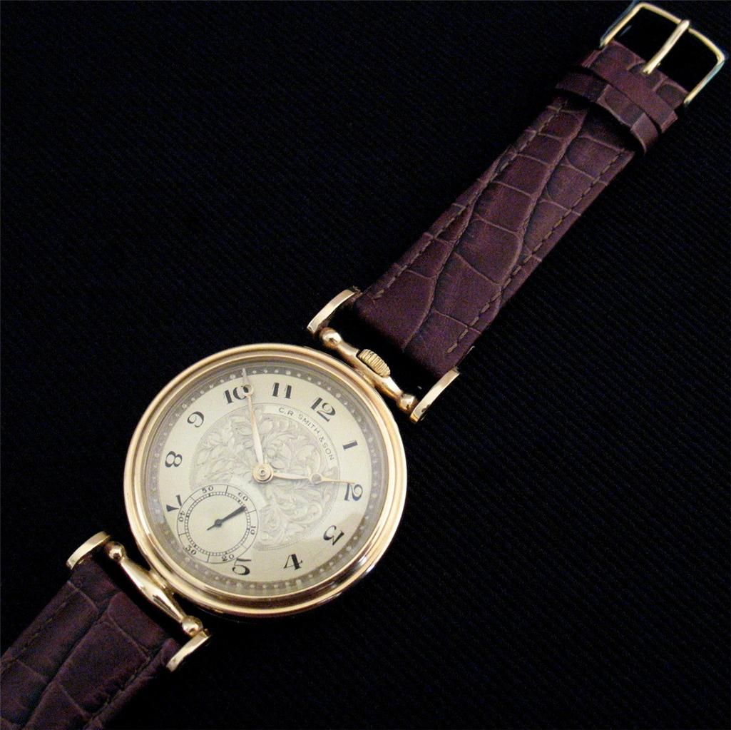 RARE Aged Stunning C R Smith Son Watch Art Deco Dial Gold Plated Case 