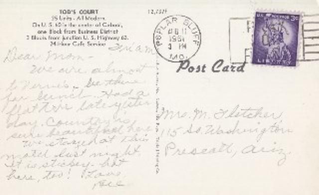 CABOOL, MISSOURI Todds Motor Court Postcard