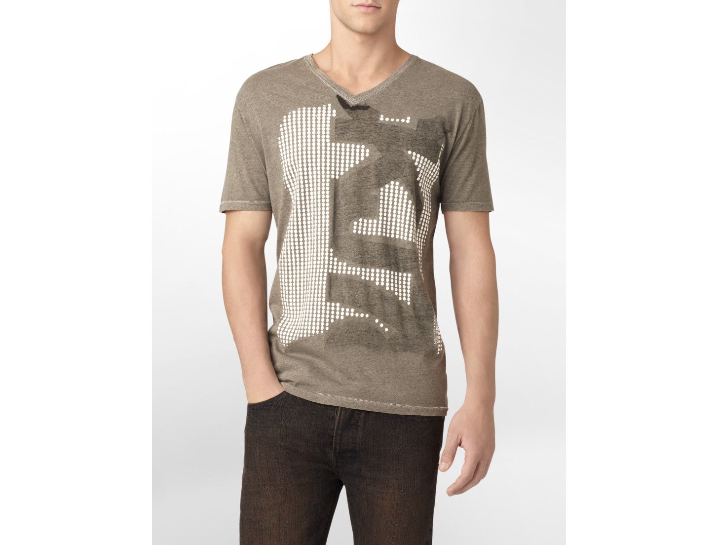 Calvin Klein Mens Hologram V Neck Graphic T Shirt