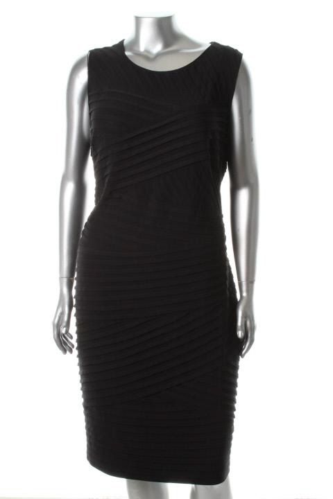 Calvin Klein New Black Jersey Pleated Sheath Cocktail Dress Plus 20W 