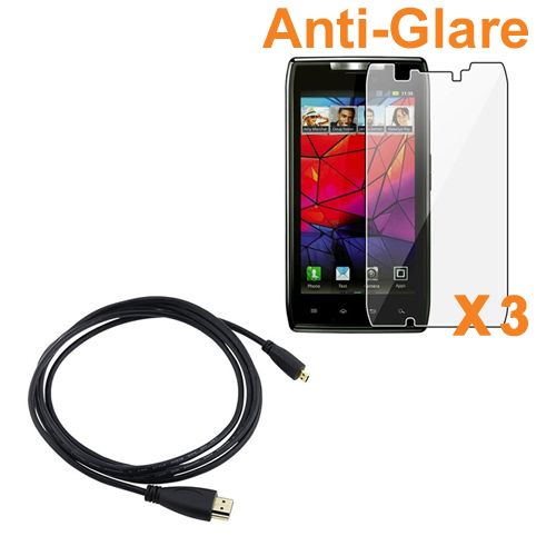 Anti Glare Screen Portector Micro HDMI Cable for Motorola Droid RAZR 