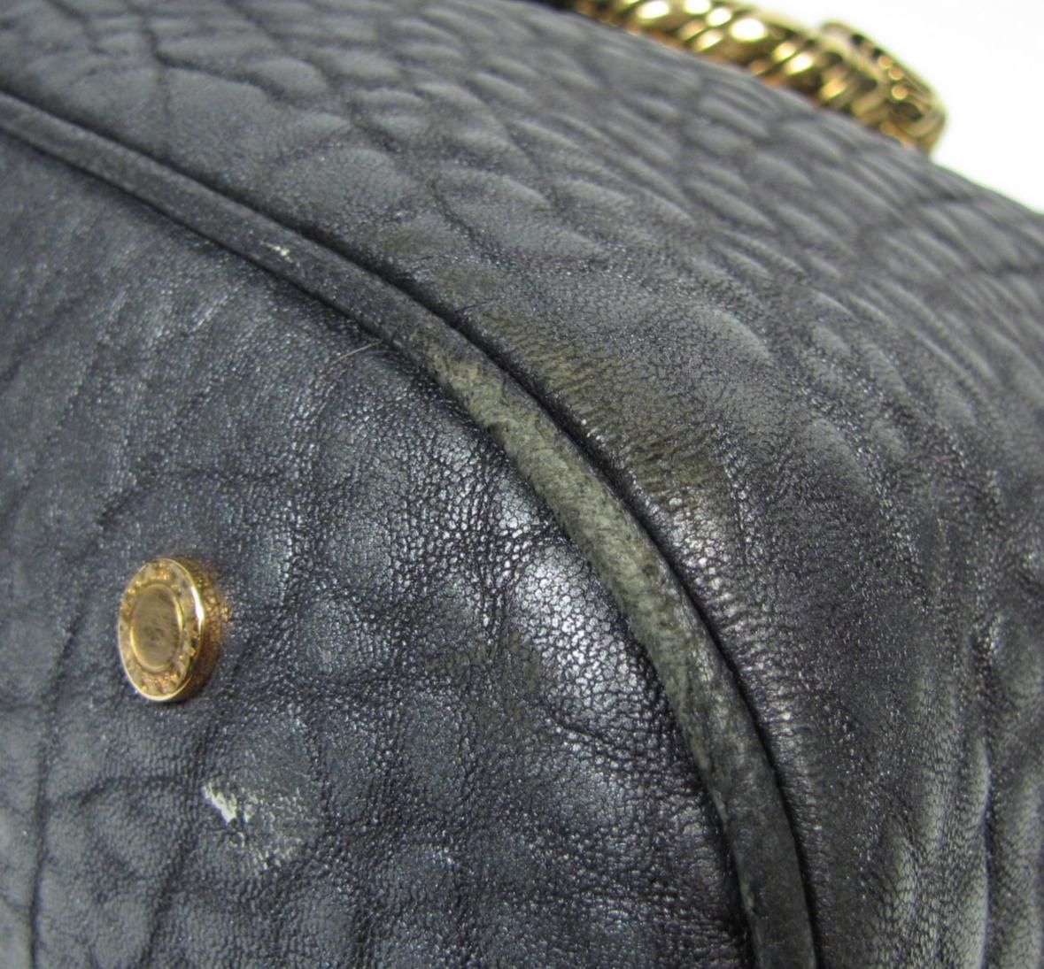 Authentic Bvlgari Blue PEBBLED Leather Bucket Shoulder Bag Handbag 