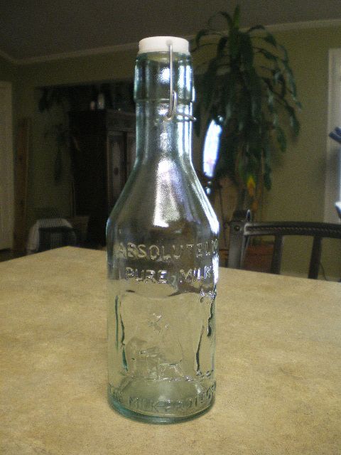 Light Green Glass Milk Bottle Absolutely Pure Milk