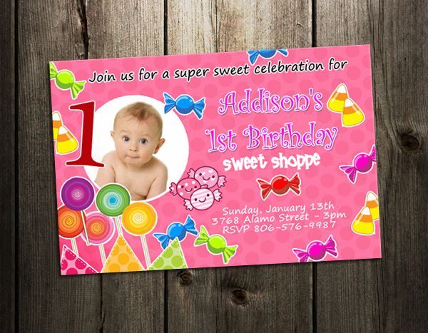 Candyland Land Candy Birthday Party Invitation Custom 1st Lollipop 