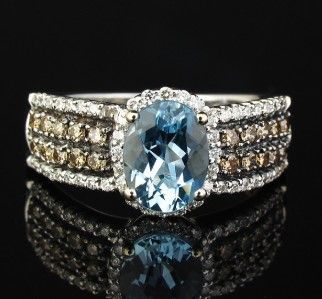 LeVian 14k White Gold Chocolate Diamond Aquamarine Ring
